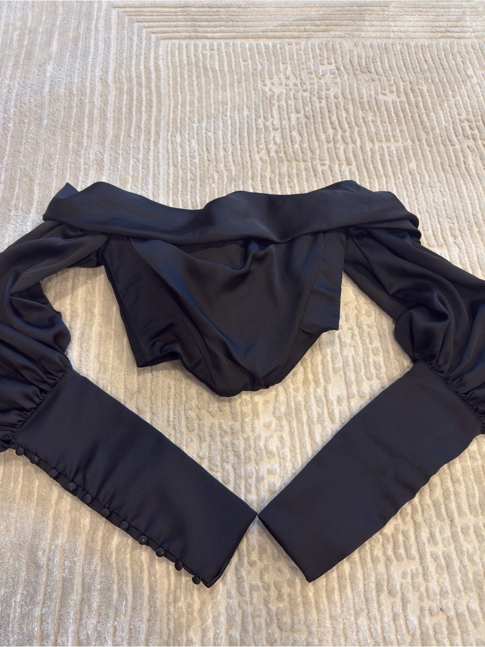 House of CB Black Off-Shoulder Puff-Sleeve Crop Top